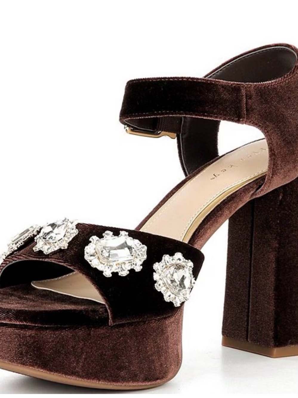 Copper Key brown Velvet Embellished Platform Dress Sandals Size 8.5 New